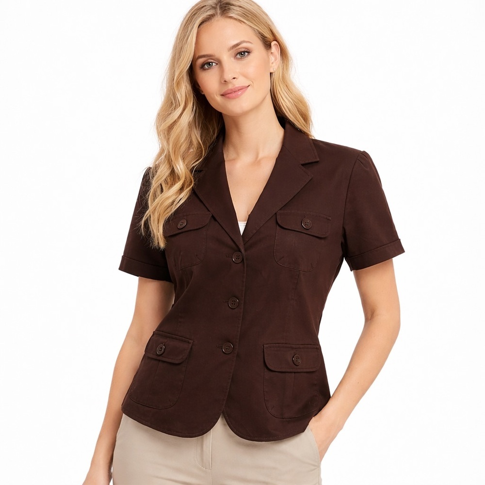 Talbots Burgundy Brown Short Sleeve Stretch Blazer Size 12